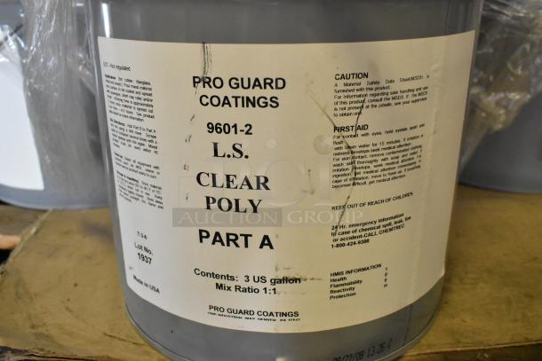 Pro Guard Coatings 9601-2 LS Clear Poly Part A, 3 gallon, mix ratio 1:1; includes safety and handling instructions.