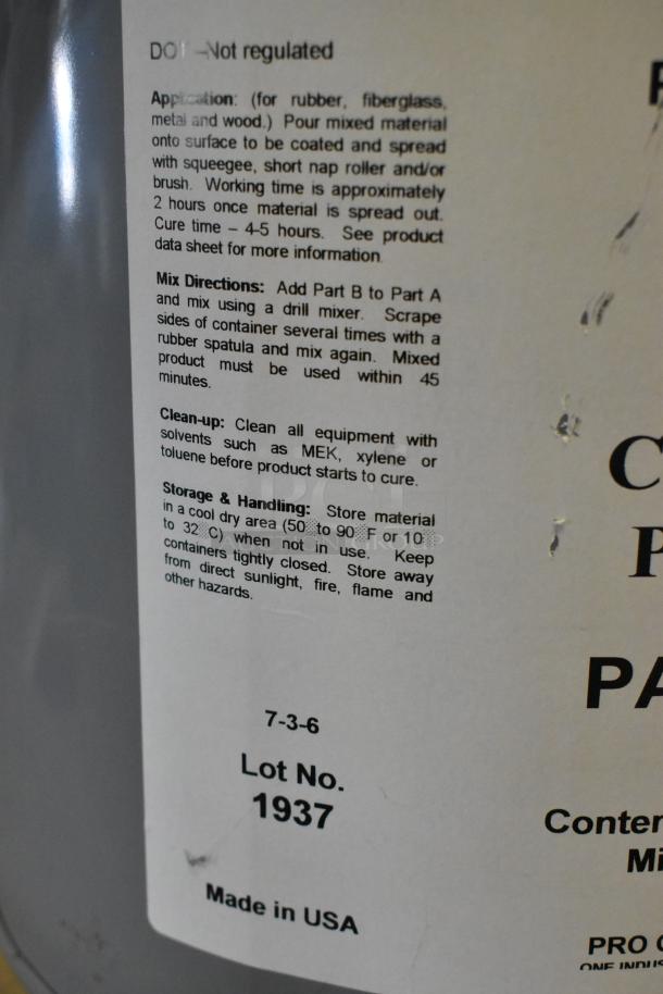 Alt text: "20 Pro Guard chemical containers including 3-gallon 9601-2 LS Clear Poly Part A, application and safety instructions visible."