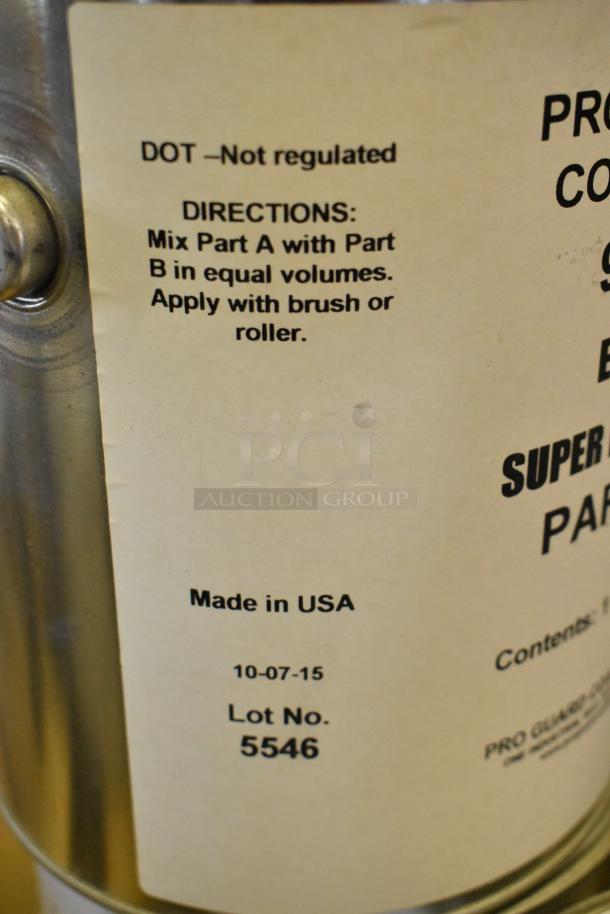 Container of Pro Guard EPDM 9908 Super Pipe Seal Part A, 1-gallon size, labeled with mixing directions, "Made in USA." Lot No. 5546.