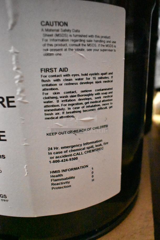 Label of a 5-gallon Pro Guard 2114 Moisture Cure Primer Clear Blue, showing safety and first aid information.