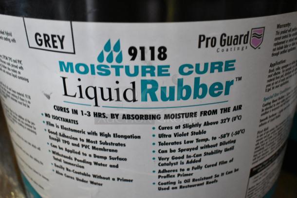 Pro Guard 9118 Moisture Cure Liquid Rubber, gray, gallon size. Cures in 1-3 hours. Ideal for sealing and waterproofing.
