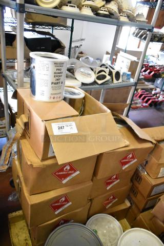 9 Pro Guard Chemicals including 2407 Part A Epoxy, in sealed containers, flammable labels, nine items per bid.
