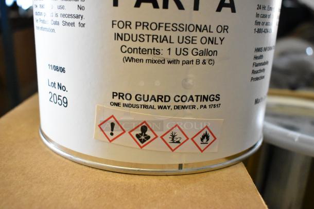 9 Pro Guard chemical cans including 2407 Part A Epoxy, 1-gallon each, labeled for industrial use, Lot 2059, Denver, PA.