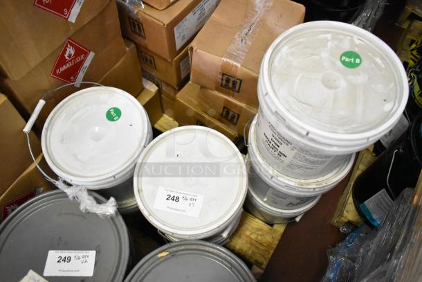 Seven Pro Guard chemicals including gallon-sized 9908 EPDM Super Pipe Seal Part B; various labels and conditions.
