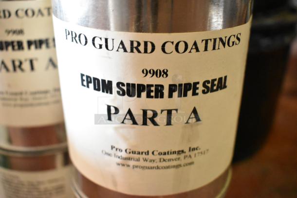 Close-up of Pro Guard Coatings can, labeled "9908 EPDM Super Pipe Seal Part A" by Pro Guard Coatings, Inc.