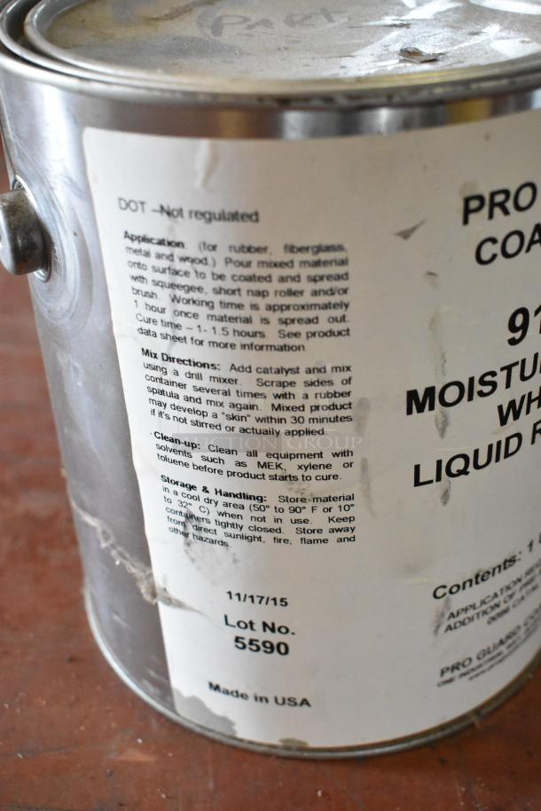 18 Pro Guard chemicals including White 1501 Part A Flexible Epoxy. Label shows application instructions. Lot No. 5590. Made in USA.