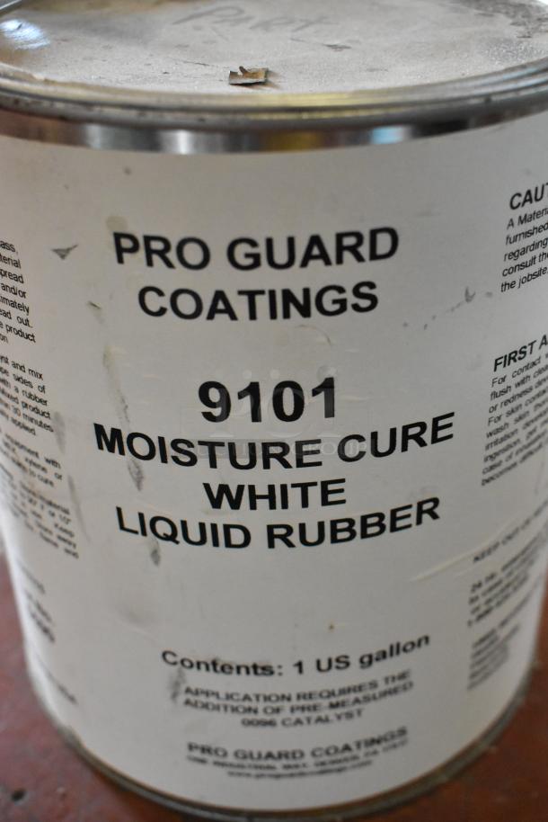 Pro Guard 9101 Moisture Cure White Liquid Rubber, 1-gallon container, labeled for use with pre-measured catalyst.