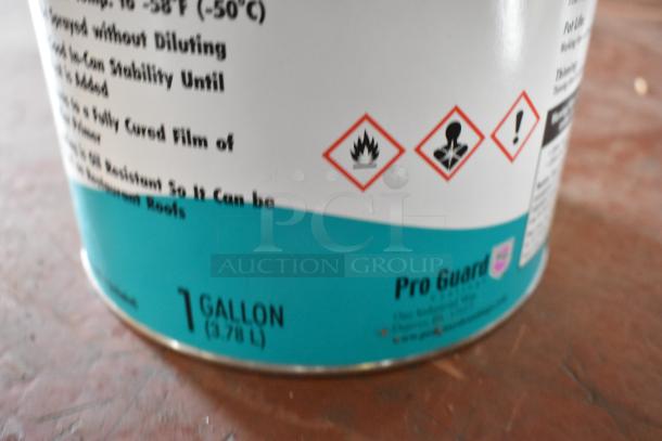 Close-up of Pro Guard chemical can, 1 gallon size, showing hazard symbols and product details.