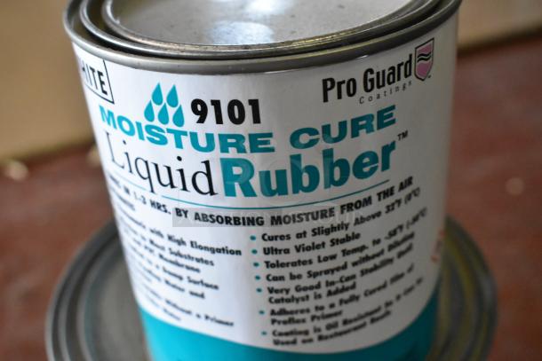 Pro Guard 9101 Moisture Cure Liquid Rubber can, labeled with product details and usage instructions.