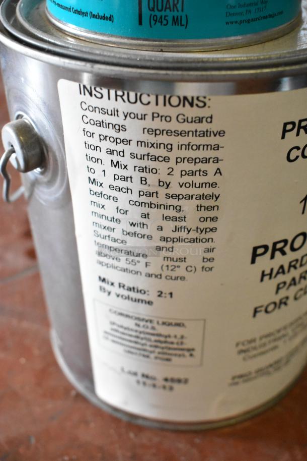 Close-up of Pro Guard chemical can label showing mixing instructions, including a 2:1 mix ratio by volume.