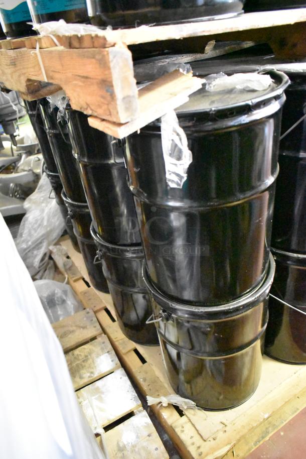 24 Pro Guard chemical containers, including 5-gallon 9101 Moisture Cure Liquid Rubber, stacked on a pallet.