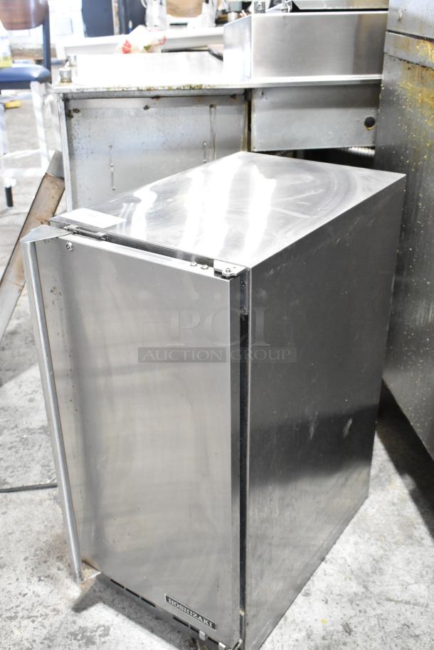 2019 Hoshizaki HR15A stainless steel commercial ice machine, self-contained, 115 volts, visible Hoshizaki logo, good condition.