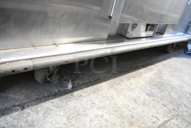 CresCor EB150 stainless steel heated holding cabinet, on commercial casters. 120V, 1-phase, visible wear.