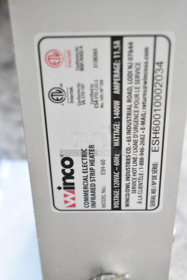 Winco ESH-60 Metal Heat Strip Warmer, 120V, 1400W. Visible label with model and specs. Auction includes two units.