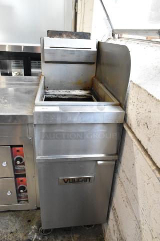Vulcan 1GR45M stainless steel gas fryer with splash guard and casters, 120,000 BTU, shown in used condition.