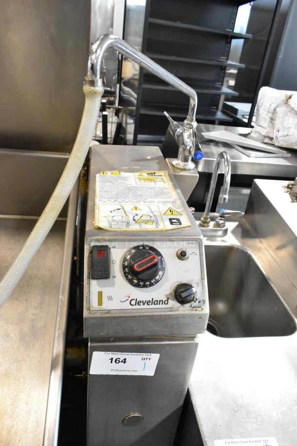 Cleveland stainless steel commercial tilting braising pan on casters, control panel visible, some wear, item number 164.