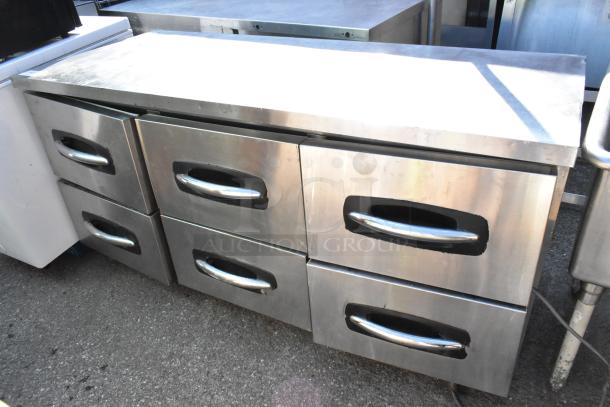 Norlake UR72 stainless steel commercial 6-drawer undercounter cooler on casters, 115 volts, 1 phase, gently used condition.