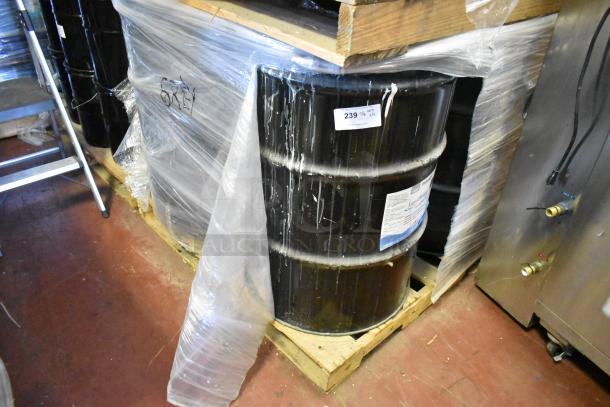 4 Gray Liquid Rubber 55-gallon barrels on pallet, Pro Guard brand, labeled for auction, in good condition.
