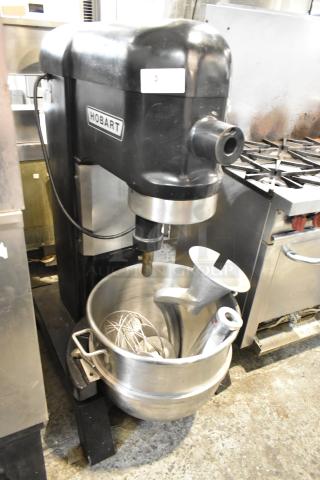 Hobart L-800 Metal Commercial Floor Style 80 Quart Planetary Dough Mixer w/ Mixing Bowl, 2 Dough Hooks, Paddle and Whisk Attachments. 230 Volts, 1 Phase. - Item #1206610