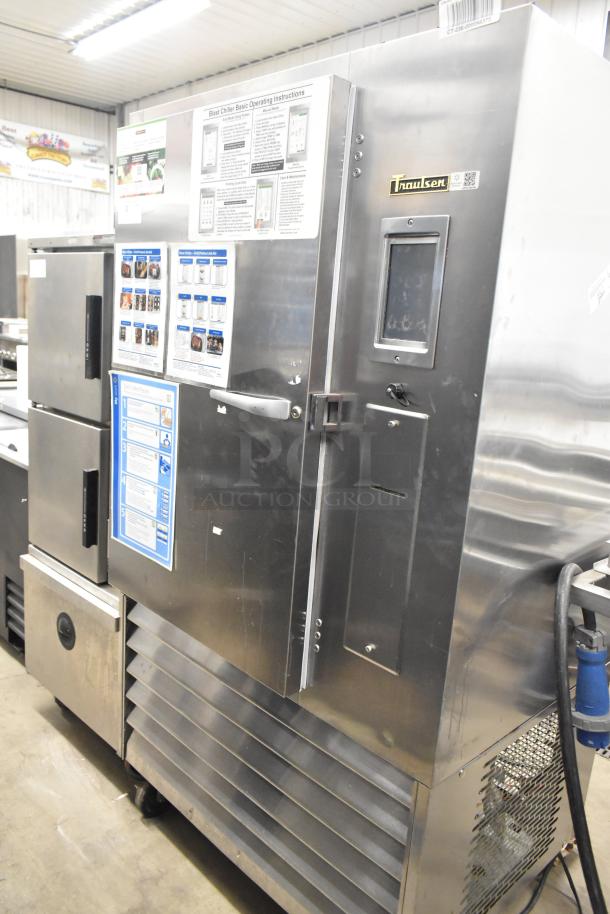 2018 Traulsen TBC13 stainless steel blast chiller, single door, 3 probes, commercial casters, 115/208-230V, excellent condition.