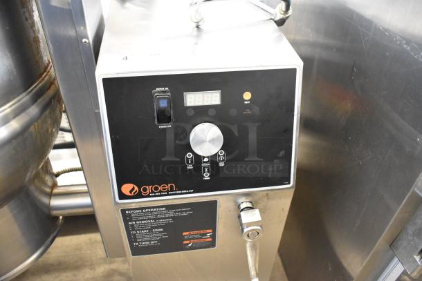 2019 Groen DEE/4-20A 20 Gallon Electric Steam Kettle, Stainless Steel, Manual Tilt, 208V, 3 Phase, in good condition.