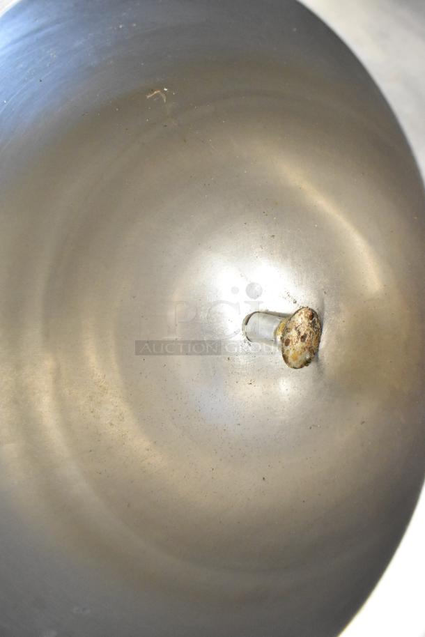 2019 Groen DEE/4-20A stainless steel 20-gallon manual tilt steam kettle interior, showing slight wear.