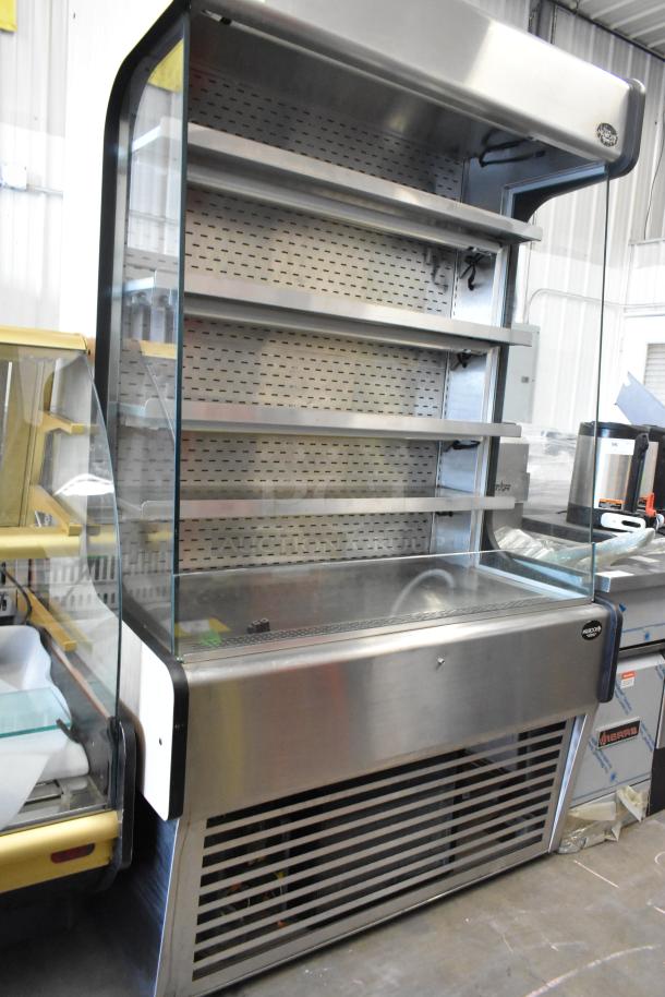 Millrock WC 4881 commercial merchandiser with metal shelves. Stainless steel, open front, 208-230V, 1 phase, excellent condition.