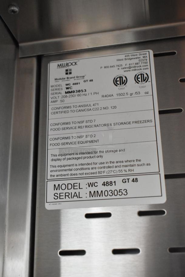 Millrock WC 4881 Grab N Go Merchandiser, metal shelves, 208-230V, 1 Ph, model details on label.