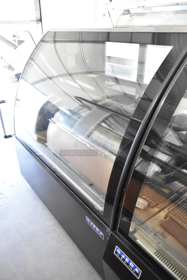 Ojeda RDCH-4 commercial deli display case, black metal, glass front, 120V, 1 phase, clean interior, visible brand label.