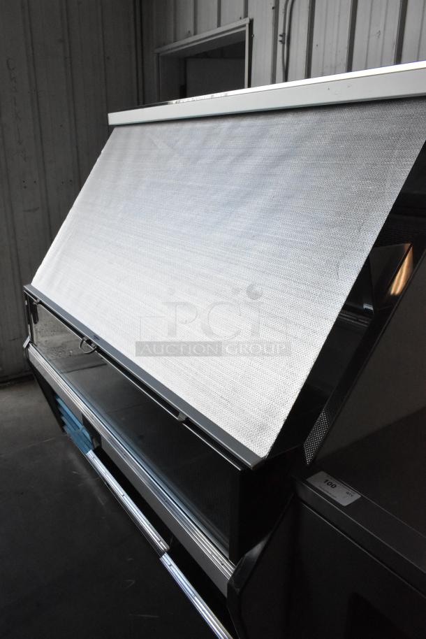 Knox Metal Commercial Floor Style Open Grab N Go Horizontal Merchandiser, 115 Volts, 1 Phase, with pull-down cover.