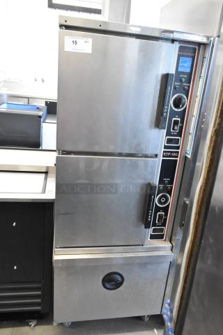 Market Forge ETP-10G Eco-tech Plus stainless steel commercial steam cabinet, 2 deck, on casters, with control panel visible.