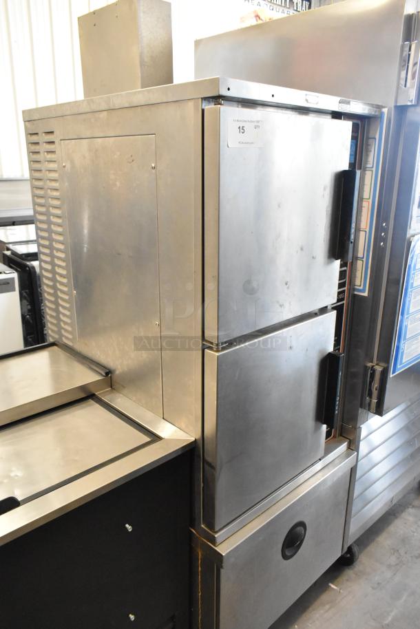 Market Forge ETP-10G Eco-tech Plus stainless steel 2-deck steam cabinet on casters, good condition, visible labeling.