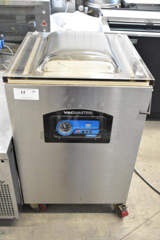 VacMaster VP545 stainless steel commercial vacuum sealer on casters, model VP545. Features control panel, 110V, 1 phase.