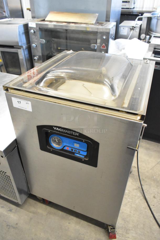 VacMaster VP545 commercial vacuum sealer, stainless steel, on casters, 110V, with control panel visible, model VP545.