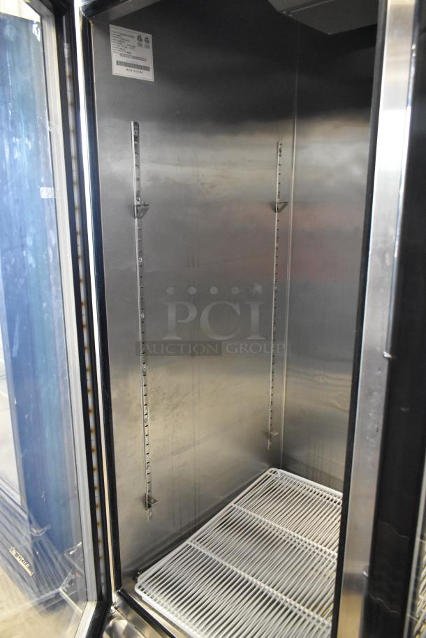 2016 Atosa MCF8707 stainless steel 2-door reach-in cooler, poly-coated racks, commercial casters, 115V, 1 phase.