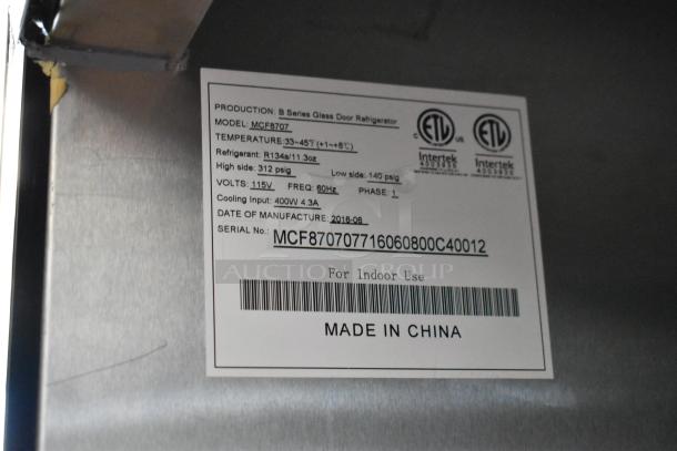 2016 Atosa MCF8707 reach-in cooler, stainless steel, poly-coated racks, commercial casters, 115V, 1 Phase, made in China.
