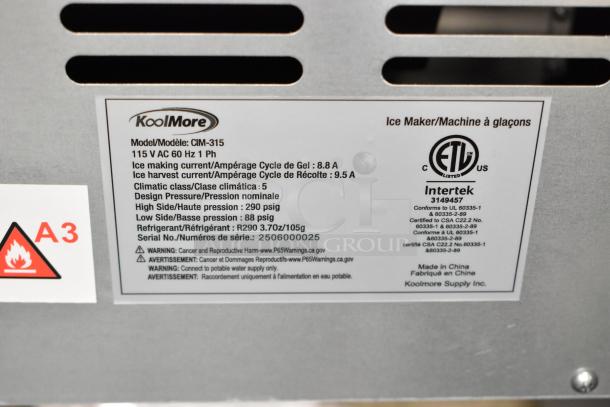 KoolMore CIM-315 Ice Head, 115V, 1 Phase. Stainless steel. New with scratches. ETL certified label visible.