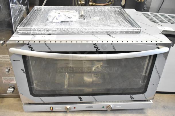 BRAND NEW 2025 KoolMore KM-CTCO-44 stainless steel commercial convection oven. Scratch and dent condition. Model visible.