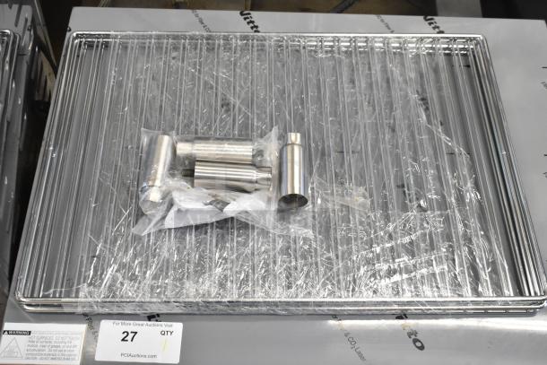 KoolMore KM-CTCO-44 stainless steel convection oven accessories on metal rack, brand new with packaging.