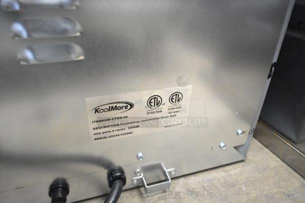 KoolMore KM-CTCO-44 convection oven label with ETL certifications, serial 20250102269, 3500W, made in China.