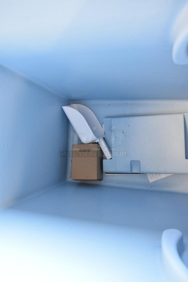 2025 Avantco 194BIN40022 22" ice storage bin interior, brand new, metallic alloy exterior, holds 383 lbs, includes ice scoop.