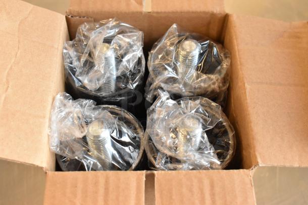 Close-up of packaged parts in a box, possibly components for the Avantco 194BIN40022 ice storage bin.