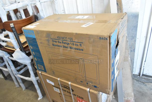 Brand new KoolMore KM-MOT-1SS 1.6 cu. ft. stainless steel microwave, over-the-range, scratch and dent condition in original packaging.