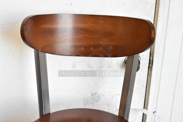 KoolMore DC-2C black metal bar height chair with wooden back rest and seat, scratch and dent, new condition.