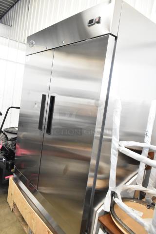 BRAND NEW SCRATCH AND DENT! 2025 KoolMore RIR-2D-SS Stainless Steel Commercial 2 Door Reach In Cooler w/ Poly Coated Racks. 115 Volts, 1 Phase. - Item #1209128