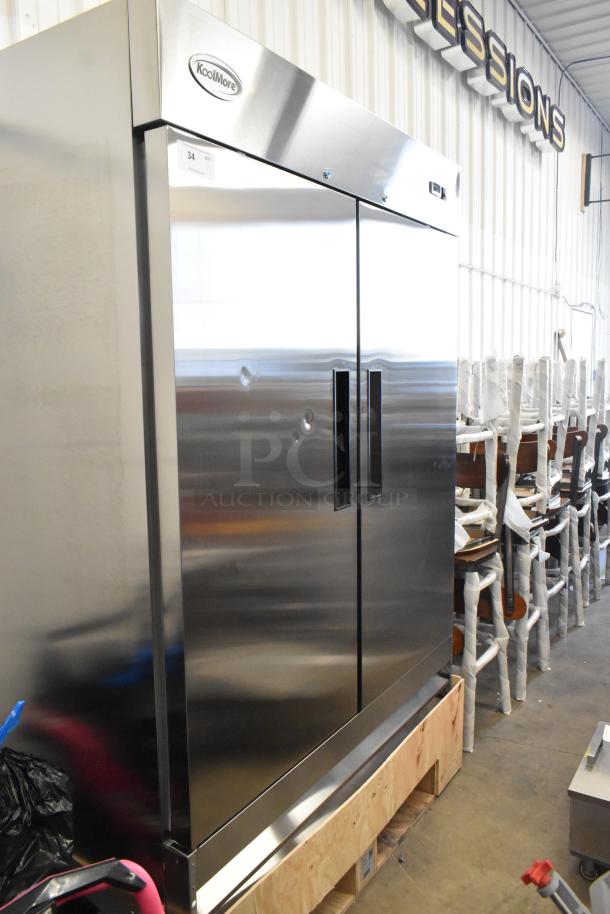 BRAND NEW 2025 KoolMore RIR-2D-SS stainless steel commercial cooler with poly-coated racks. Scratch and dent, 115V, 1 phase.