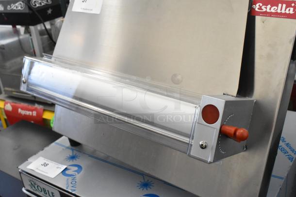 Brand new 2025 Estella 348EDS18S stainless steel commercial dough sheeter, 18", 120V, 1 phase, minor scratches.
