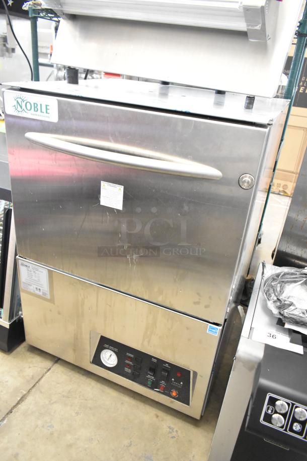 Brand new 2025 Noble Wareforce UL-30 stainless steel low-temp undercounter dishwasher, 115V, with visible scratches.