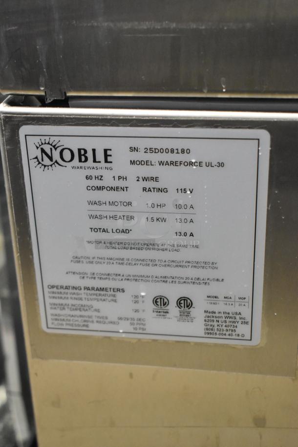 Noble Wareforce UL-30 undercounter dishwasher, stainless steel. Brand new with scratches. 2025 model, 115V, 1 phase, low temp.