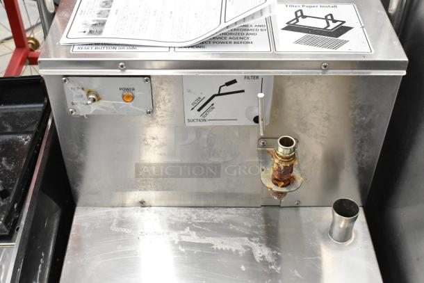 Brand new Fryclone stainless steel 115 lb. low-profile fryer oil filter machine, 120V, 1 phase, with 2-way pump, minor scratches.